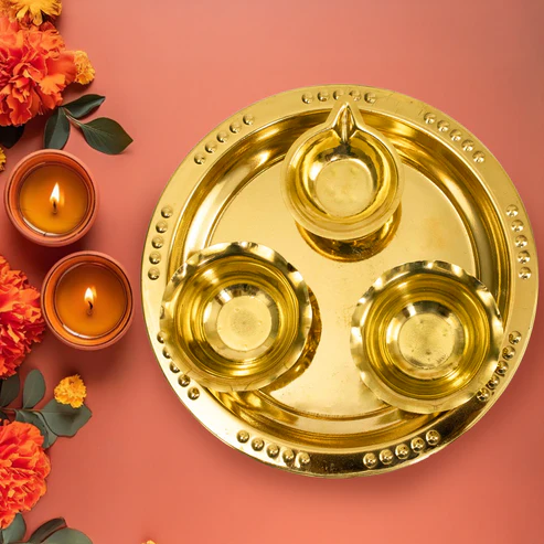 Brass Aarti Plate (Pital Aarti Thali Puja Plate)